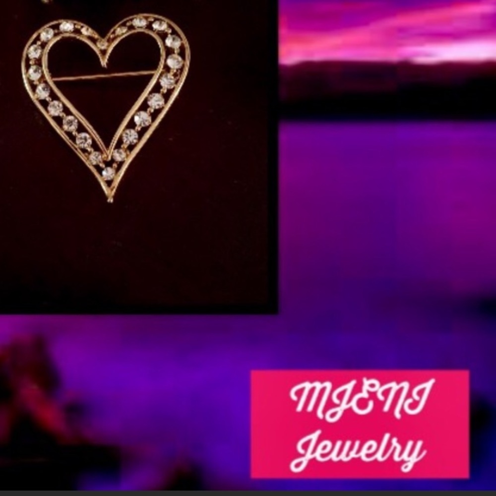 VINTAGE •MJENI Rhinestone Heart Brooch - Picture 3 of 6